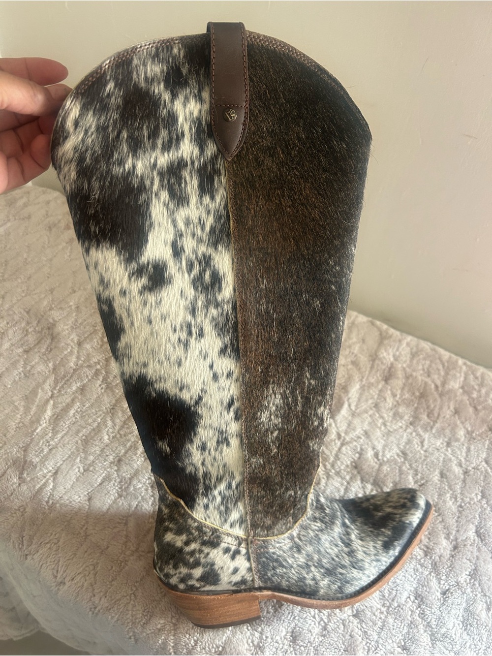 LIBERTY Black Two-Tone Cowhide Over-the-Knee Boots in Black, White & Brown